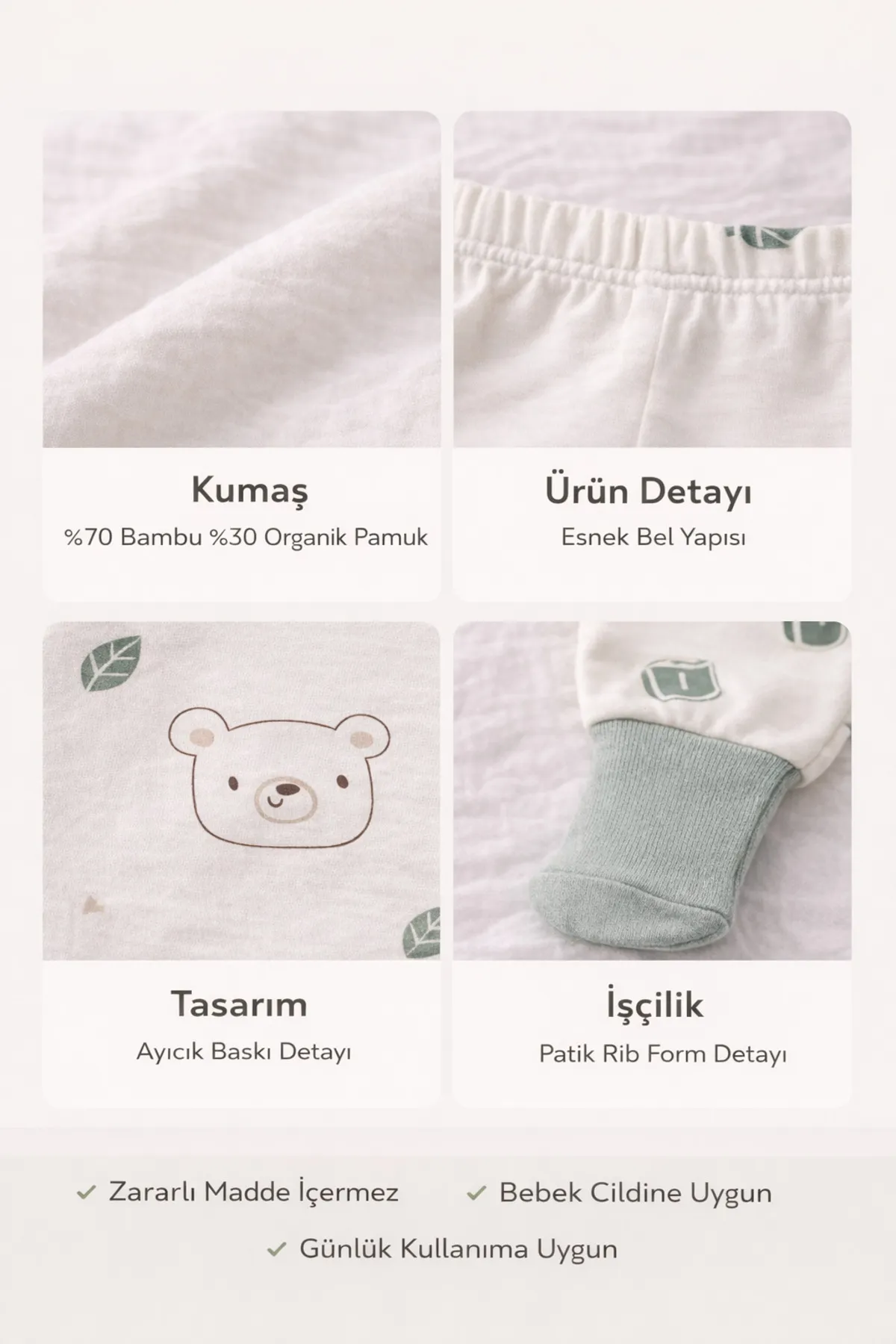 Bebek Organik Pamuklu Body 3lü Set